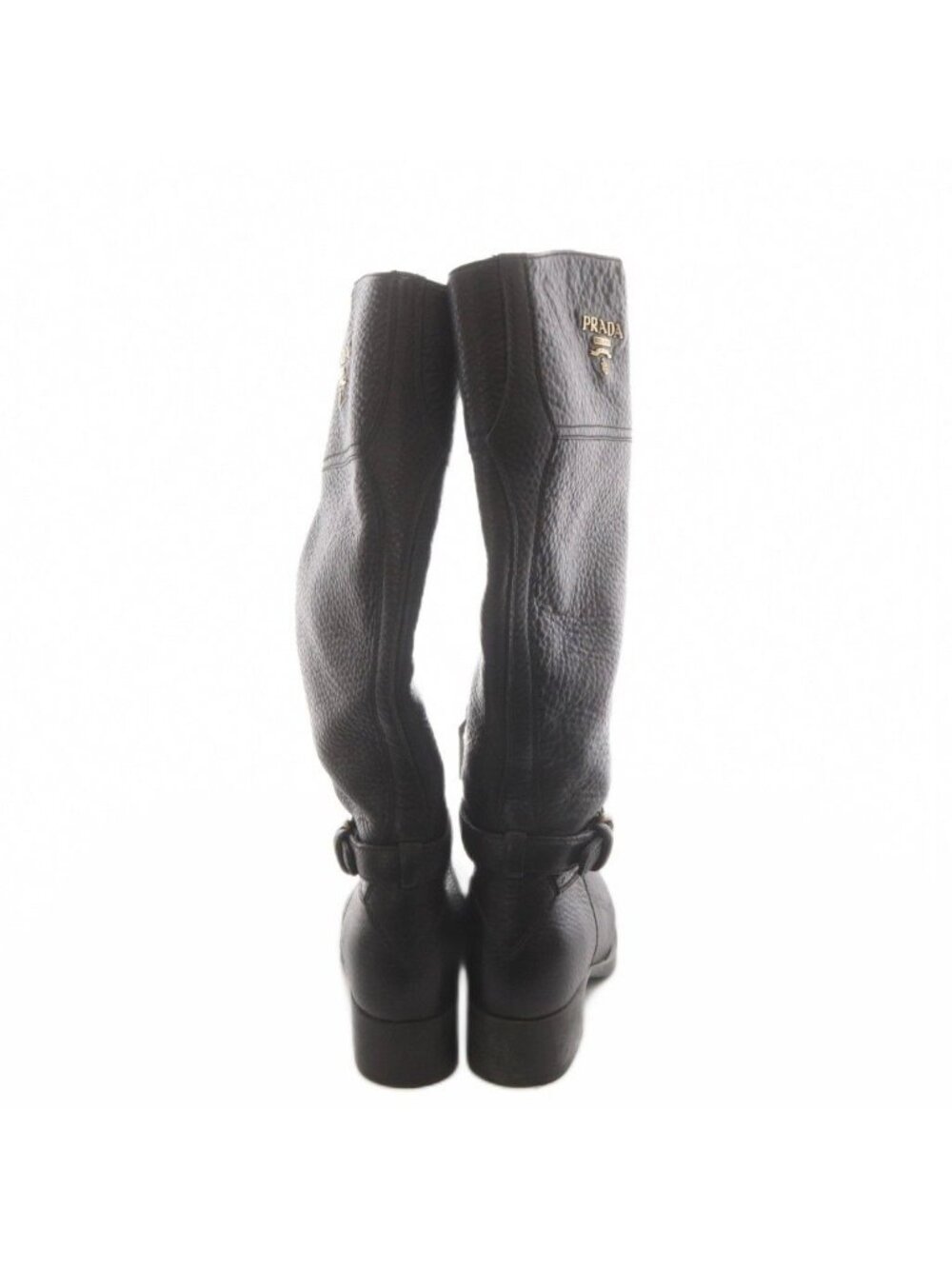 Prada Long Boots Chunky Heels Logo Leather Black - Picture 3 of 7